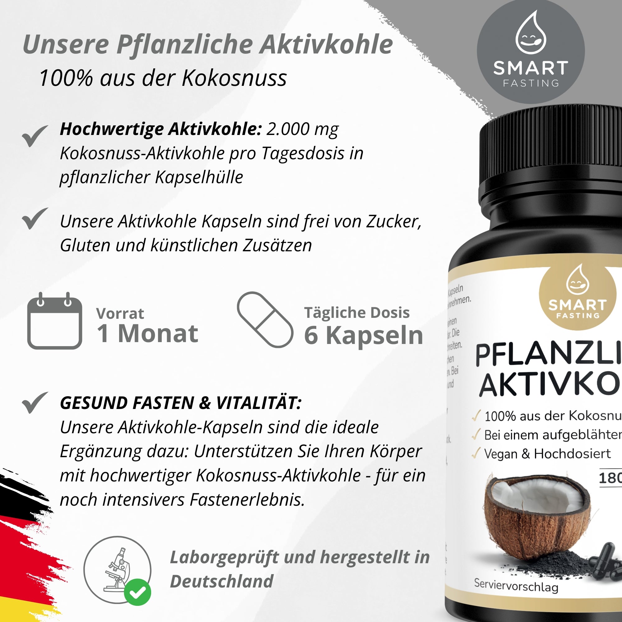 Pflanzliche Aktivkohle – aus hochwertiger Kokosnuss - PZN 19838119